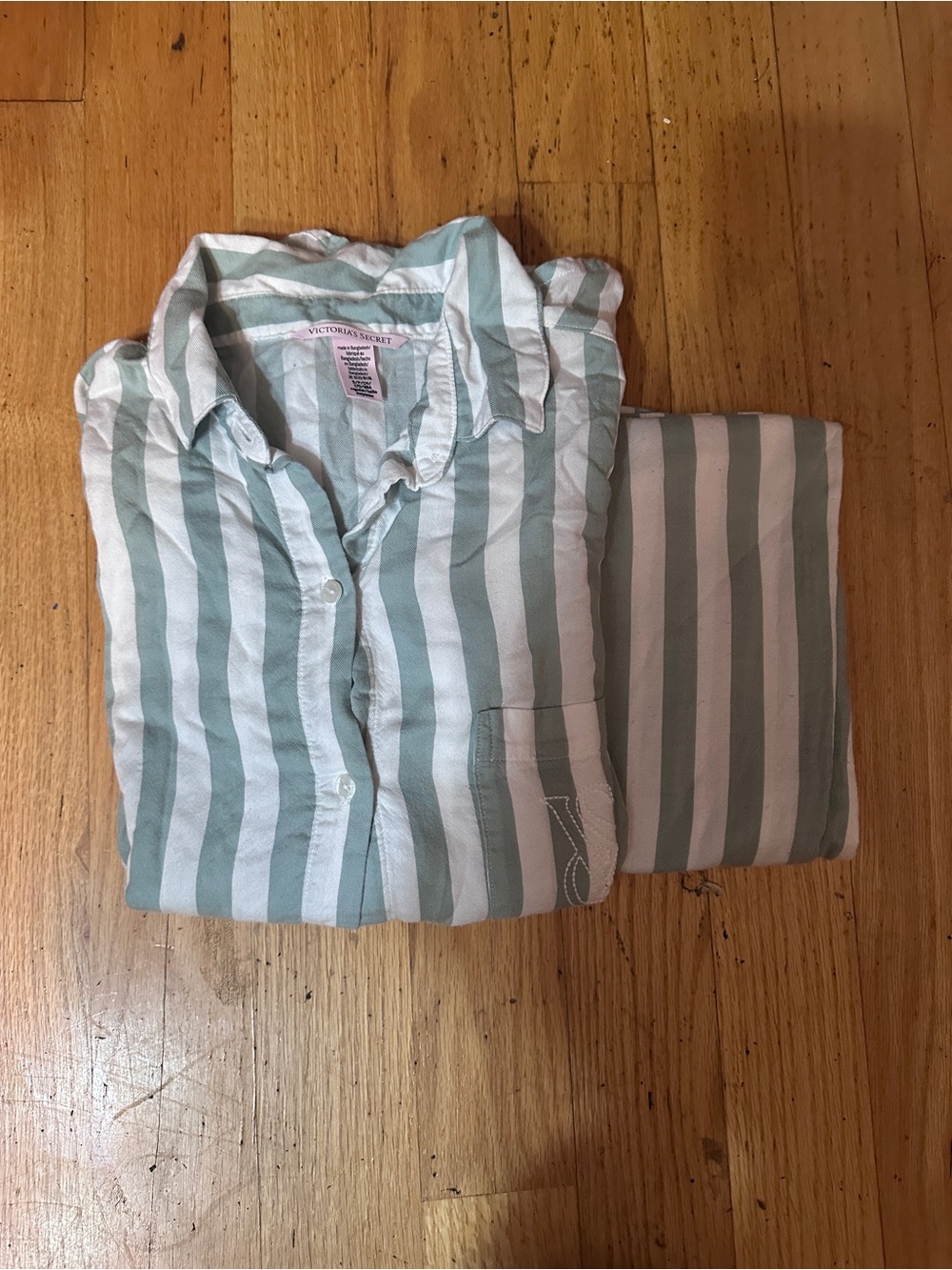 Victoria’s Secret Sage Green White Stripe Modal Cotton Pajama Set Small 💚🤍